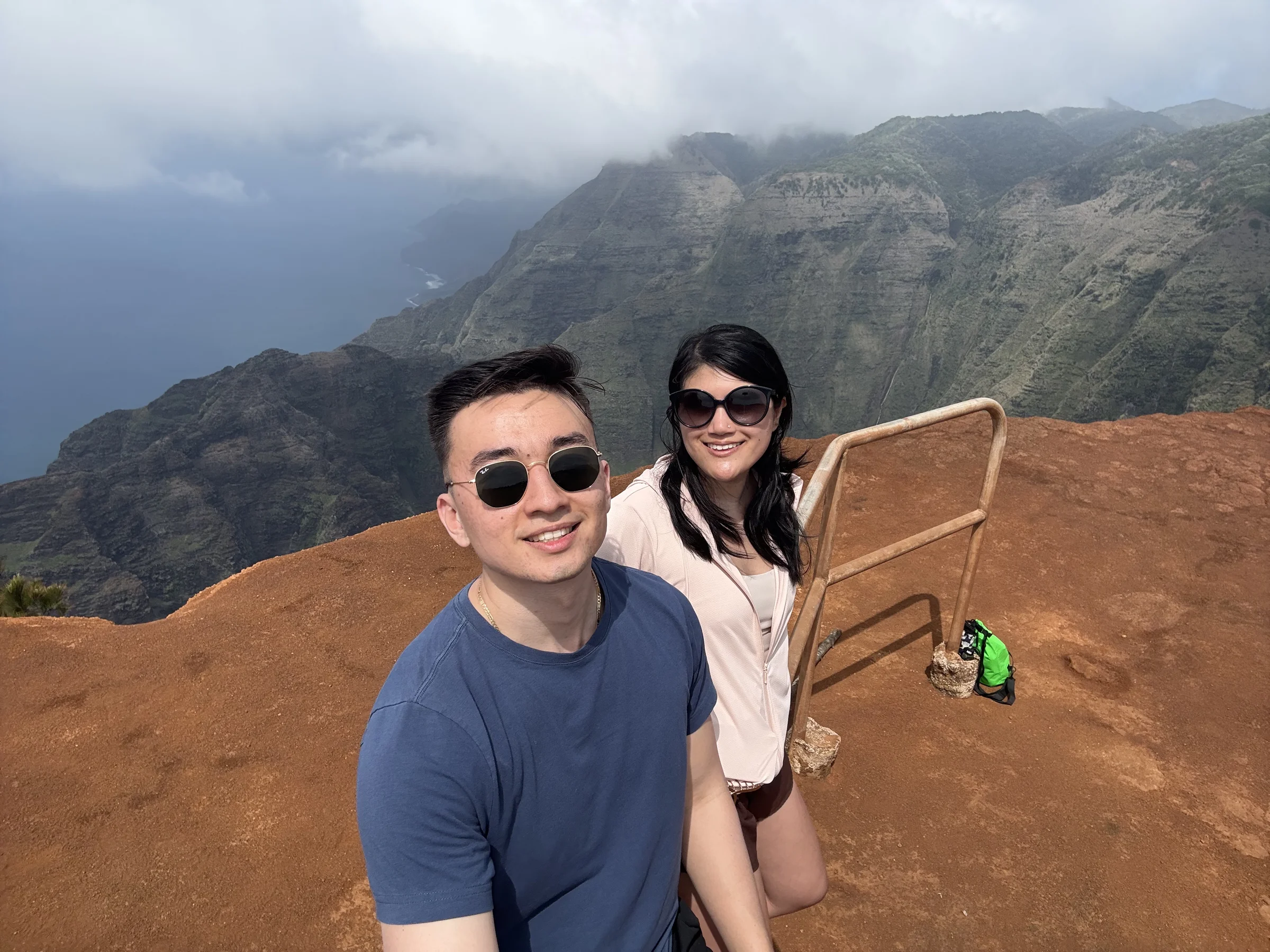 Olivia and Geoff being silly at Kauai cliffs